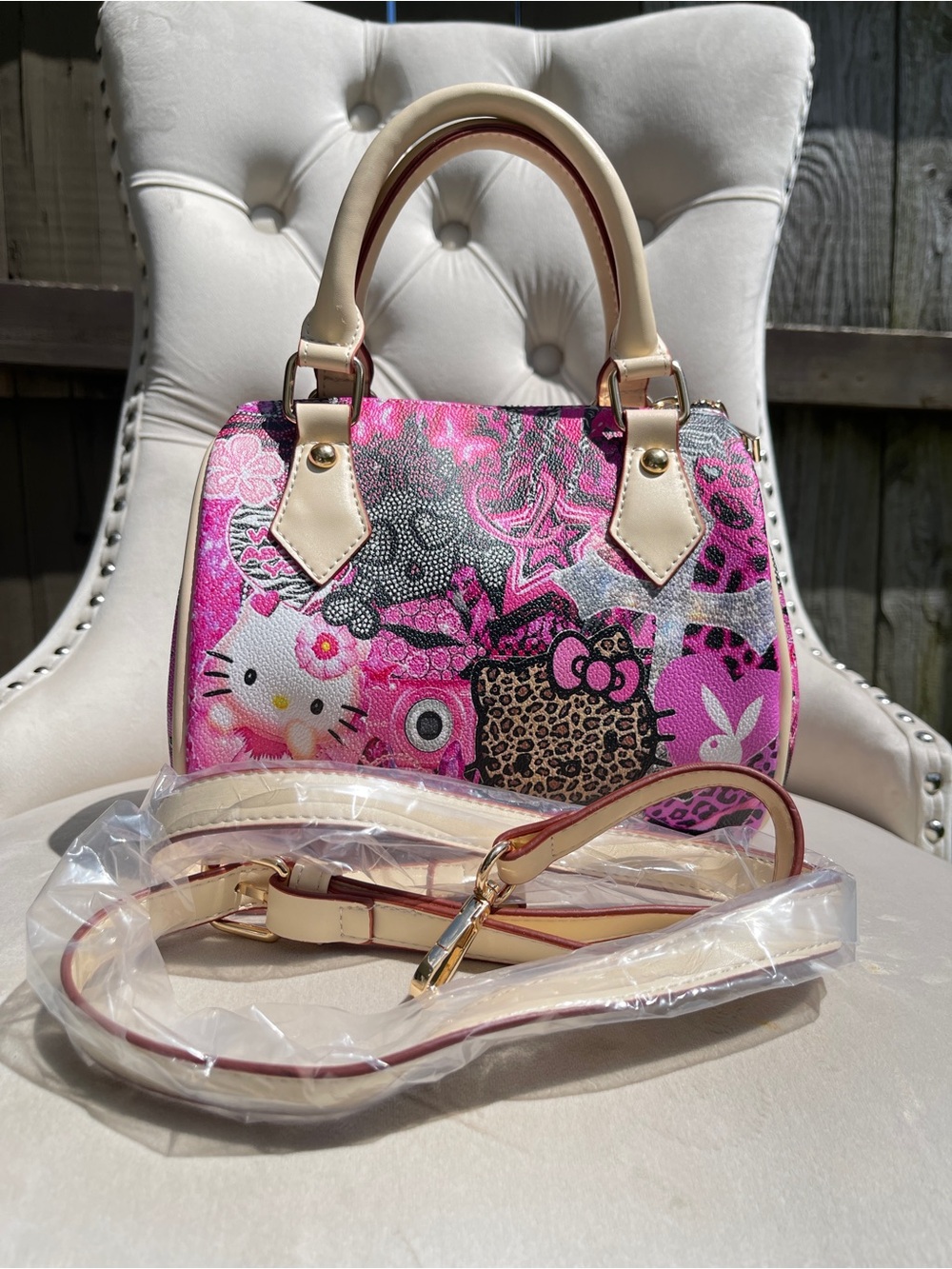 Cute Fashion Pink Boston Bag with Strap - Picture 3 of 5